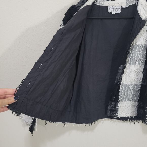 Silver Stream Jacket Womens Size M  Black White Cotton Casual Fringe Edgy Boho - Picture 7 of 12